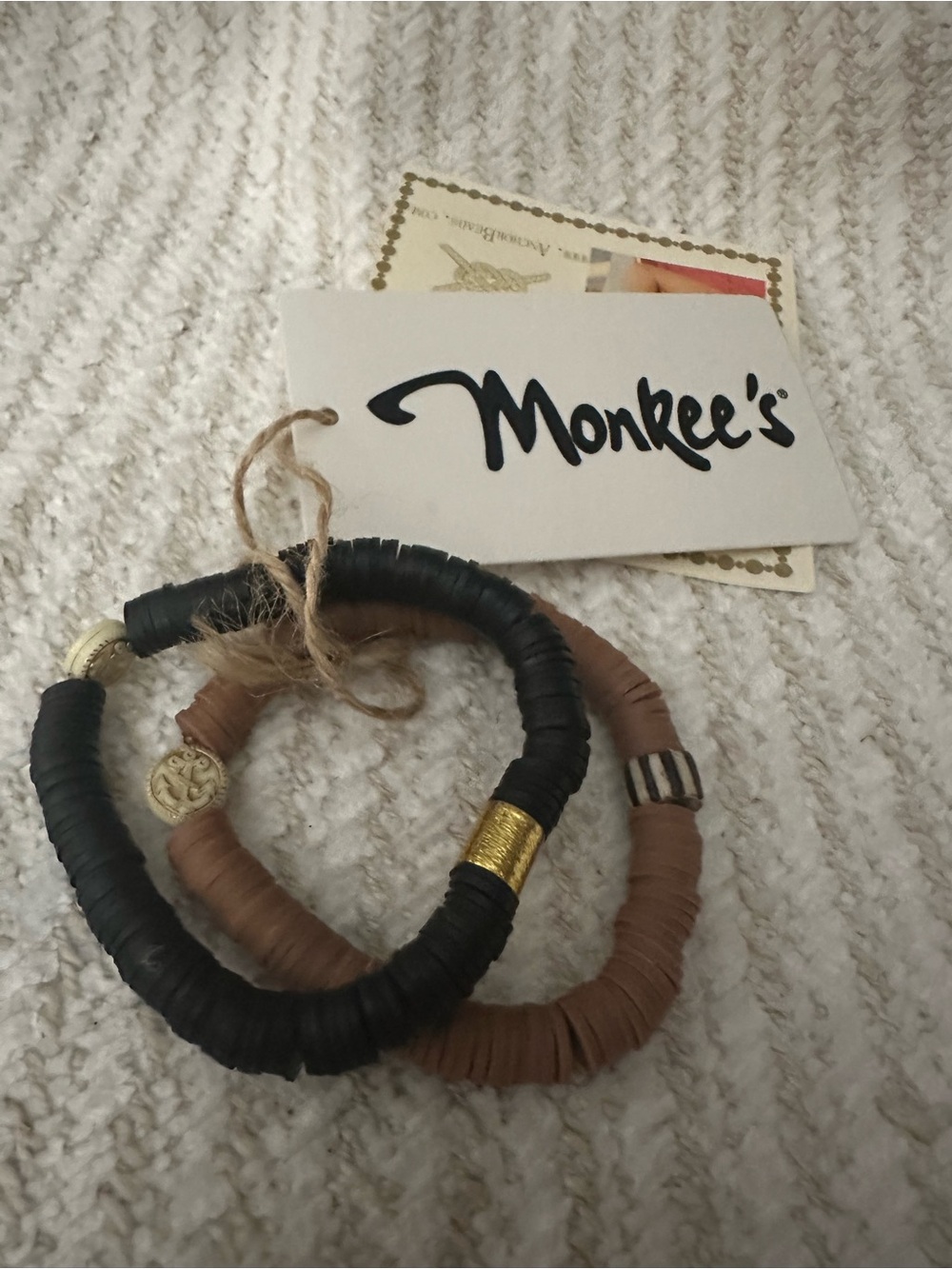 Anchor Beads Black and Brown Stacked Disc Bracelet Set
